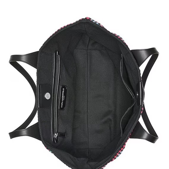 NWT Karl Lagerfeld Paris Hanirette Woven Tote Color Black/Multi - Picture 3 of 7